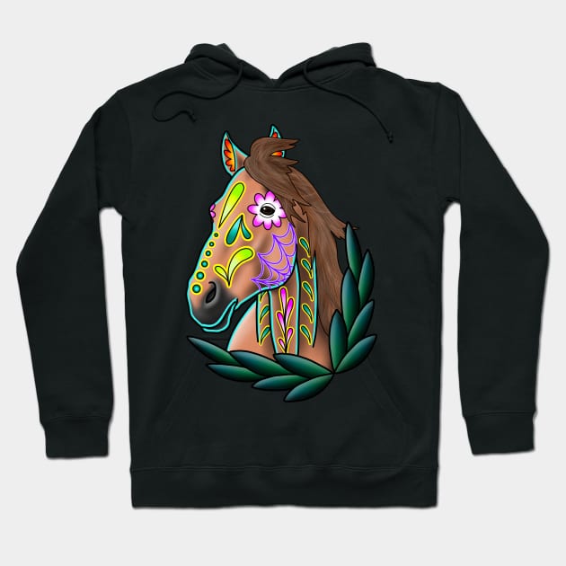 Day of the Dead Light Brown Sugar Skull Horse Hoodie by prettyinink